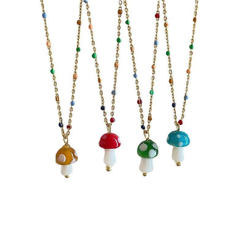Wholesale Colorful Sugar Bean Glaze Mushroom Pendant Necklace